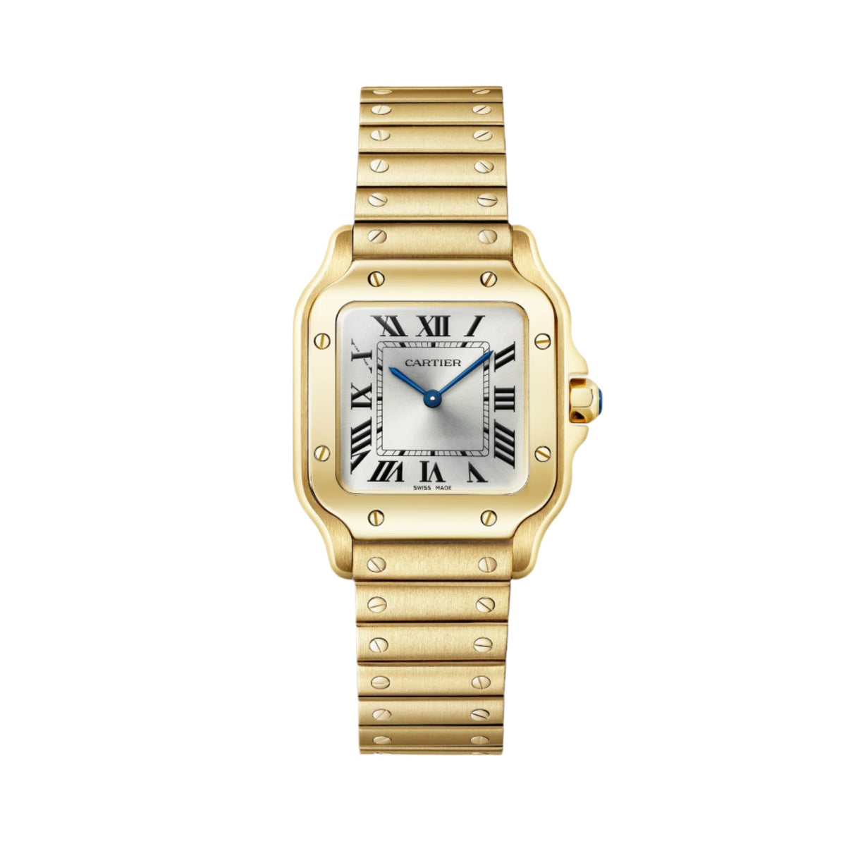 Santos De Cartier Small Model | 27mm, 18K Yellow Gold, Silver Dial